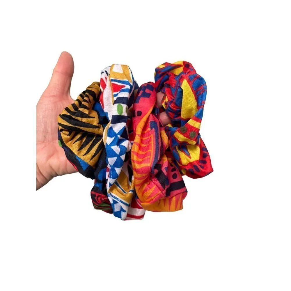 Vintage 1980s Fabric Scrunchies Set of 4 One Size Multicolor